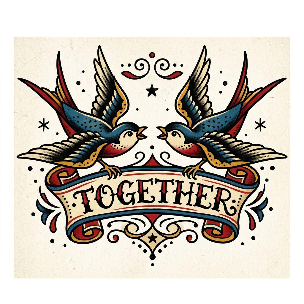 idée tatouage commun hirondelles old school, design sur fond blanc
