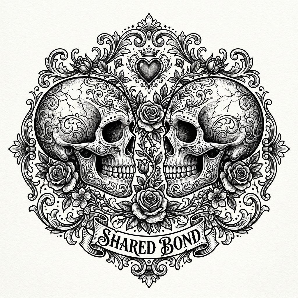 idée tatouage commun crânes complémentaires, design sur fond blanc