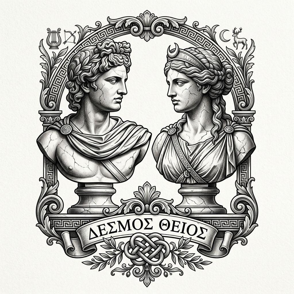 idée tatouage commun statues mythologiques, design sur fond blanc