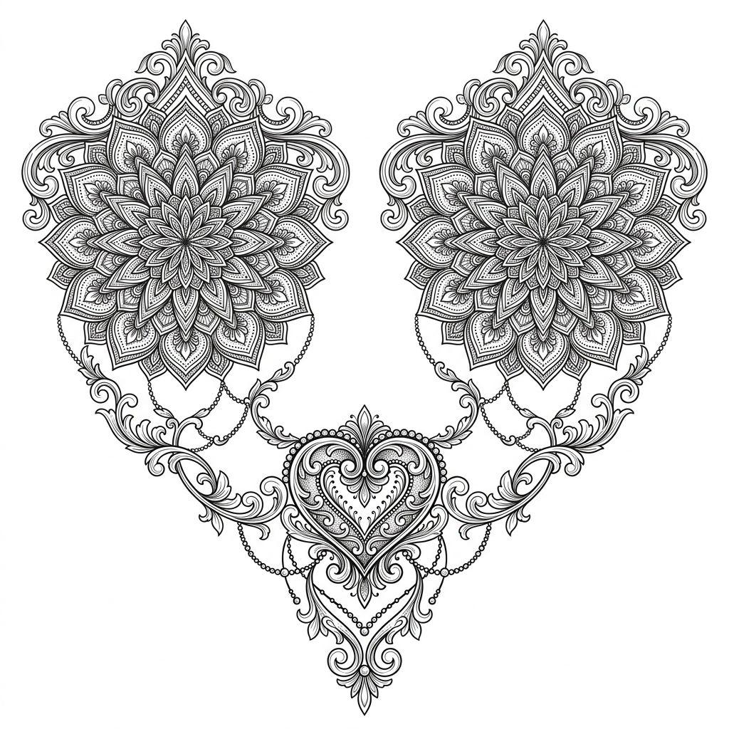 idée tatouage commun mandala double, design sur fond blanc