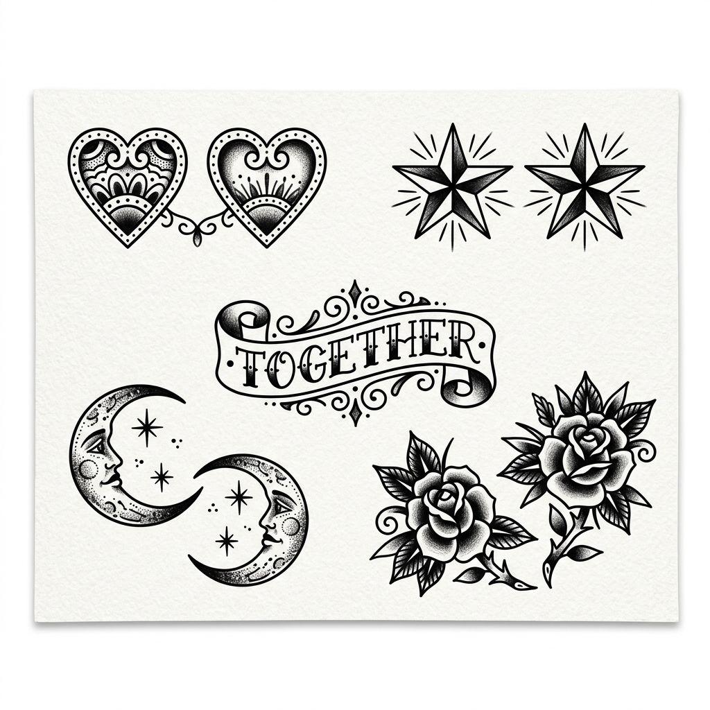 idée tatouage commun patchwork flash commun, design sur fond blanc