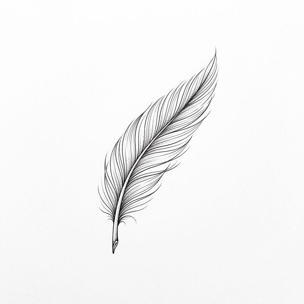 idée tatouage cou cou fine line plume, design sur fond blanc