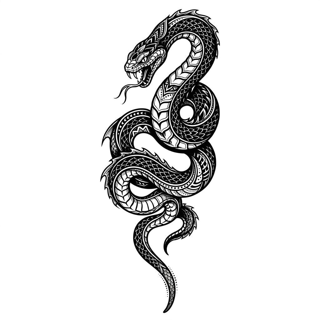 idée tatouage cou cou blackwork serpent, design sur fond blanc