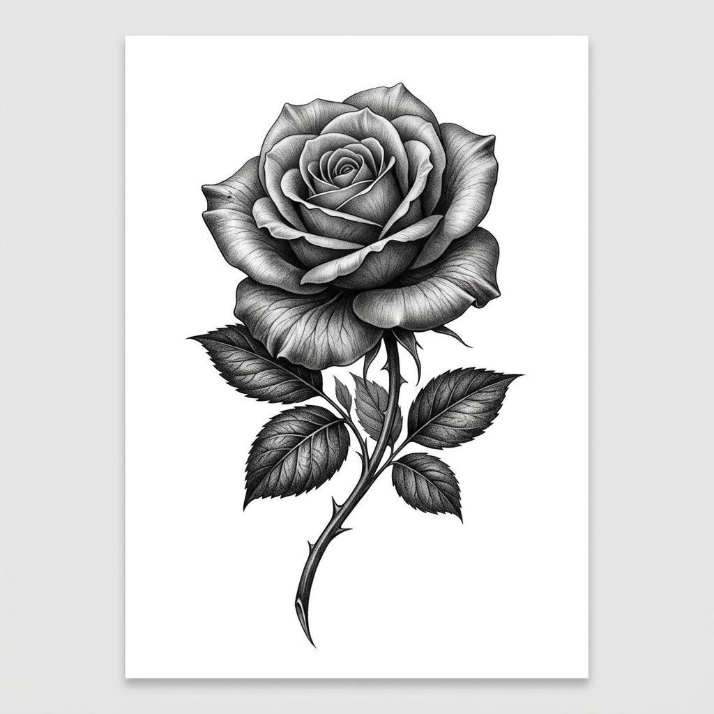 idée tatouage cou cou réaliste rose, design sur fond blanc