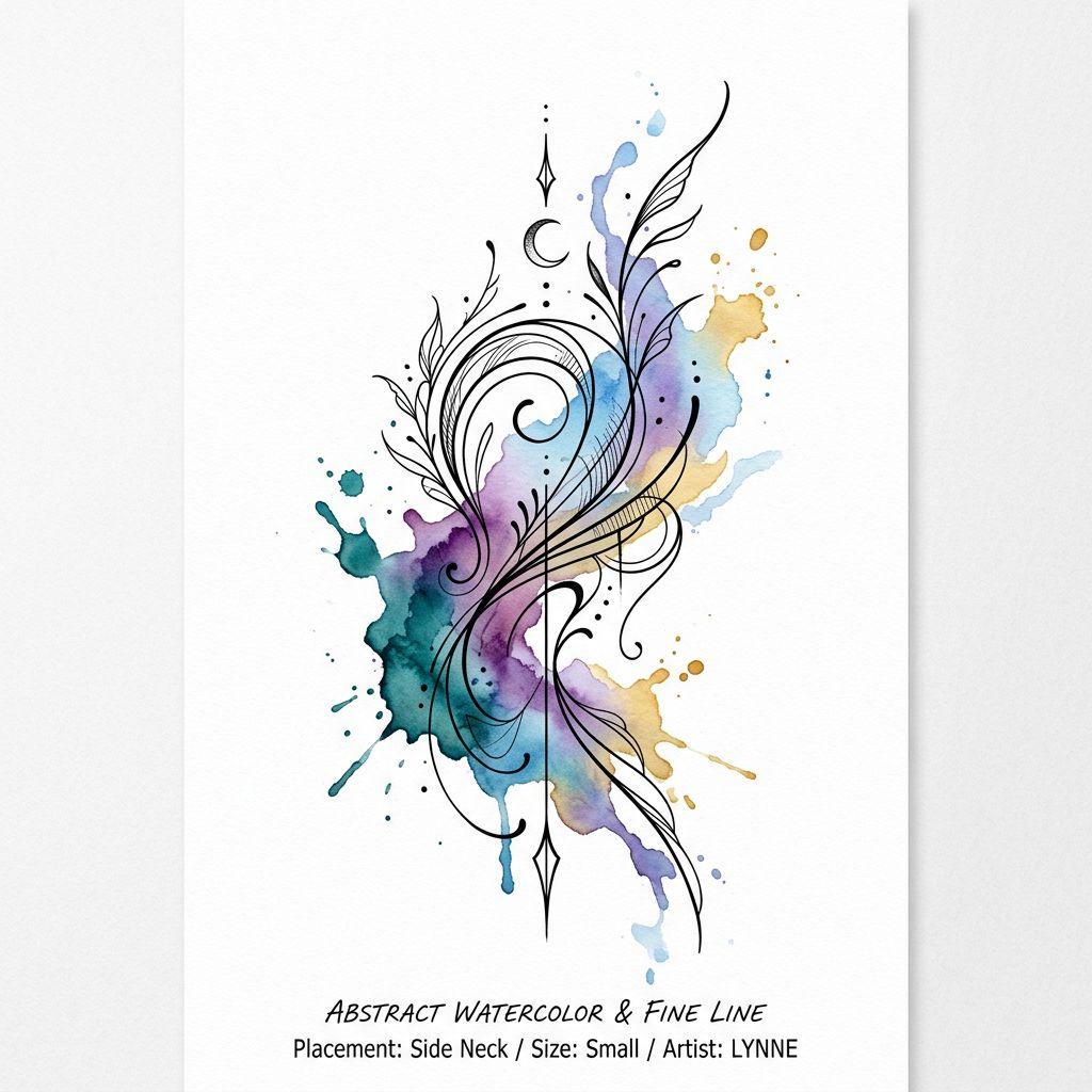 idée tatouage cou cou aquarelle abstrait, design sur fond blanc