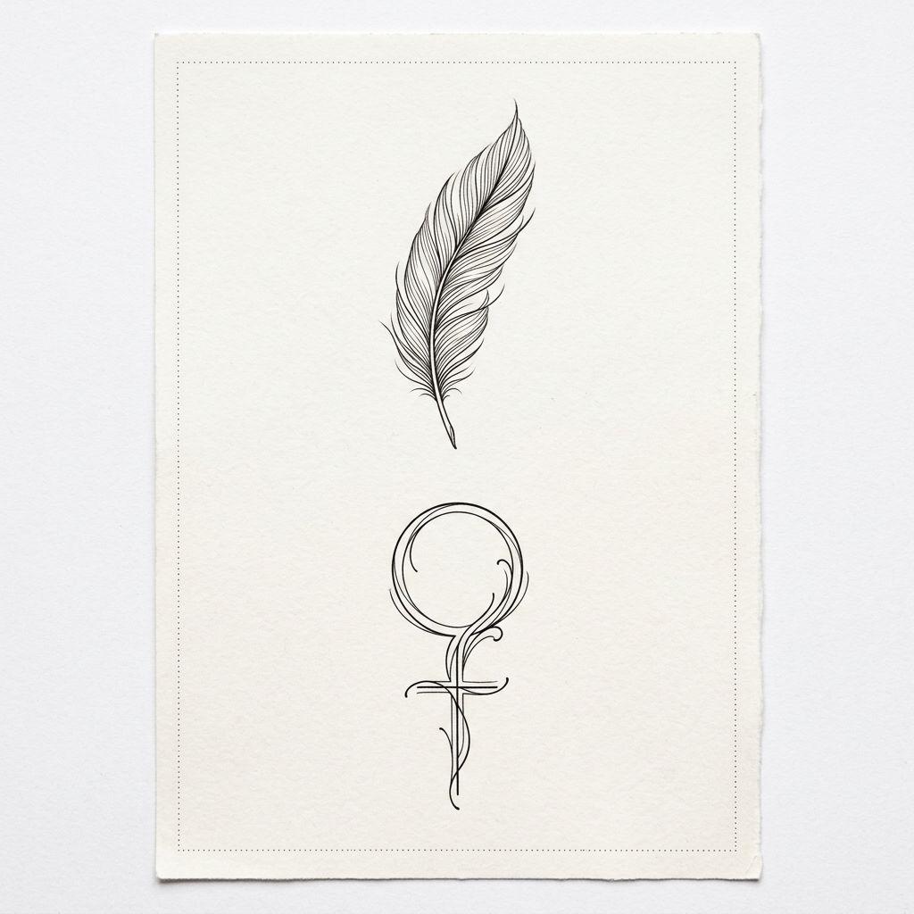 idée tatouage cou femme plume fine line côté cou, design sur fond blanc