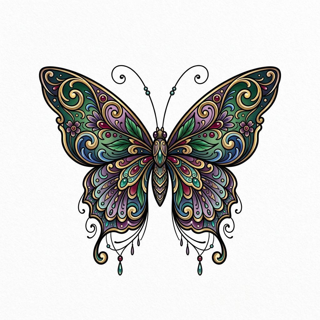 idée tatouage cou femme papillon néo-traditionnel, design sur fond blanc