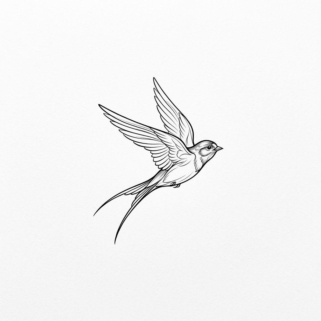 idée tatouage cou femme hirondelle délicate, design sur fond blanc