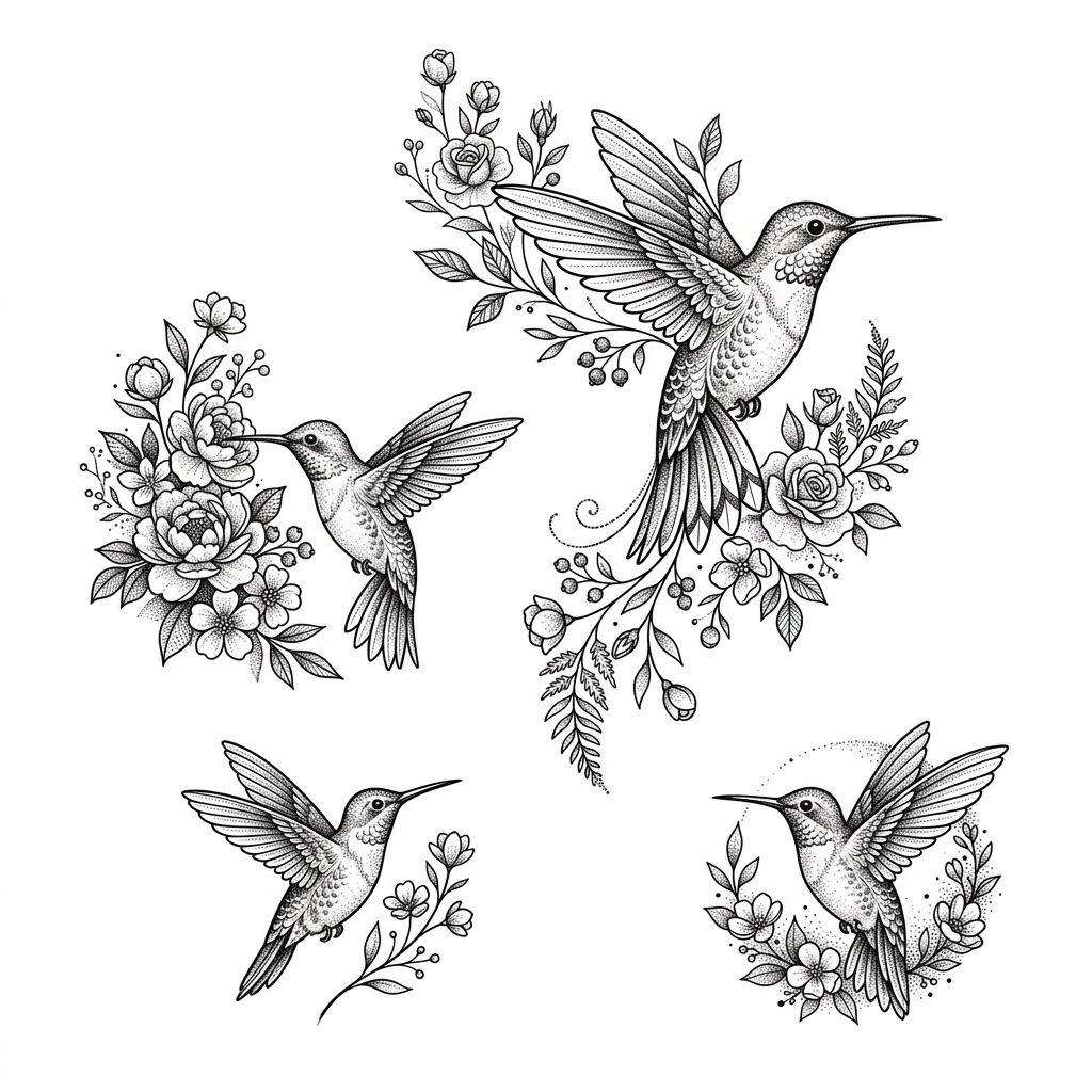 idée tatouage cou femme colibri premium, design sur fond blanc