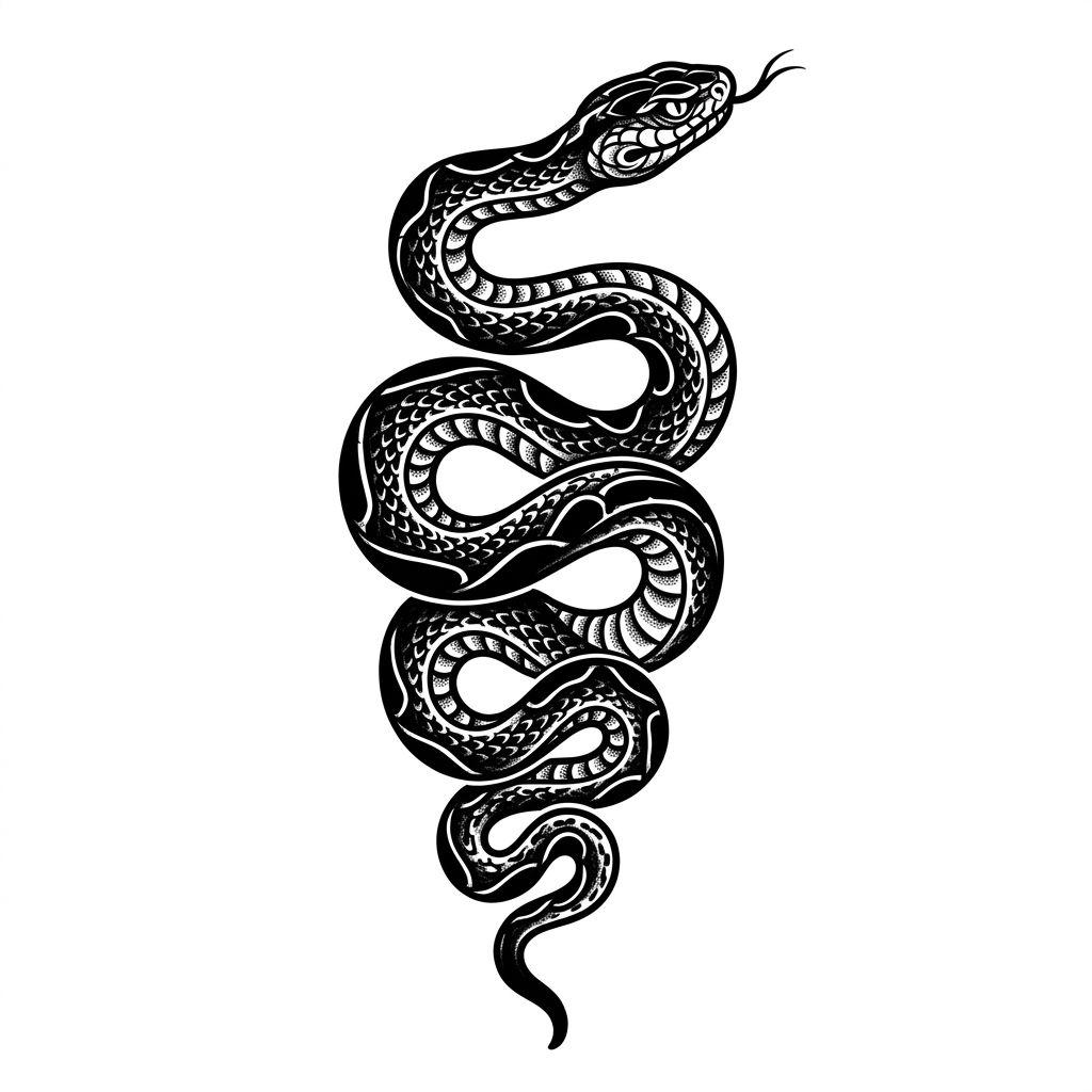 idée tatouage cou homme serpent blackwork latéral, design sur fond blanc
