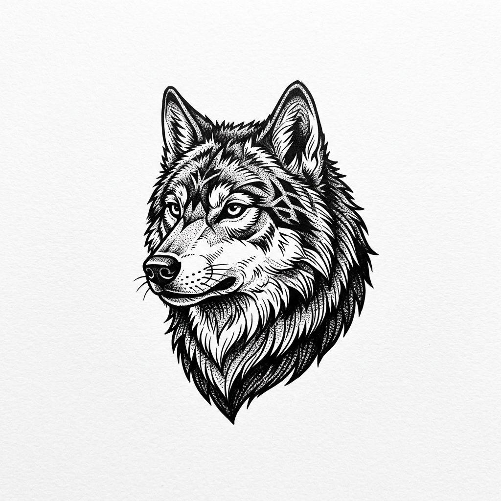 idée tatouage cou homme tête de loup miniature, design sur fond blanc