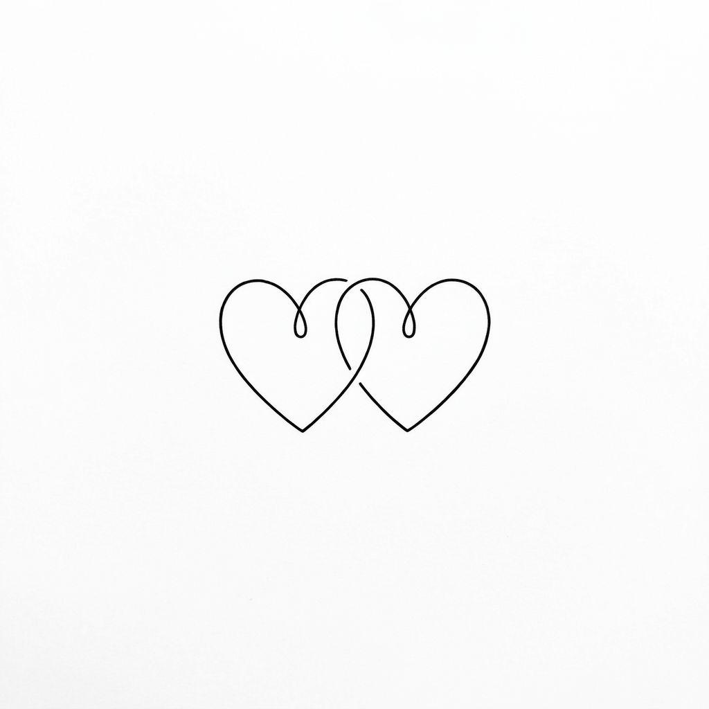 idée tatouage couple cœurs minimalistes, design sur fond blanc