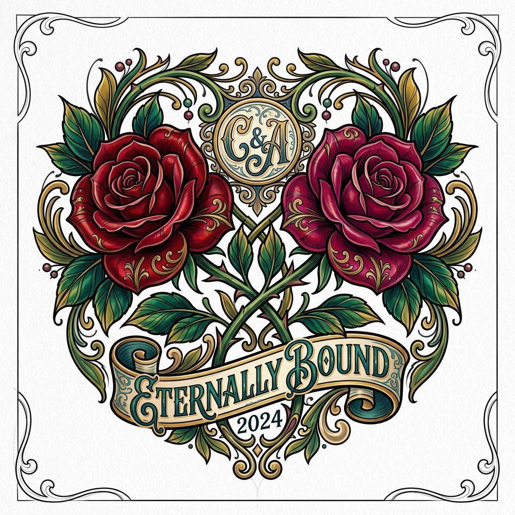 idée tatouage couple roses néo-traditionnelles, design sur fond blanc