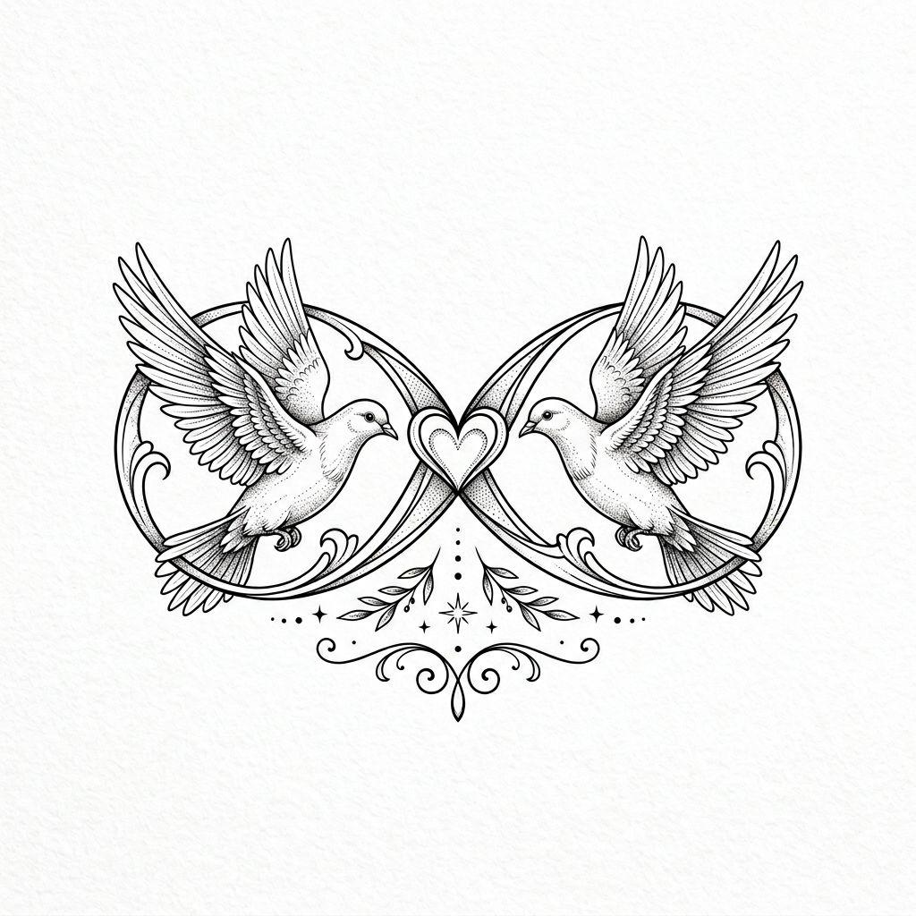 idée tatouage couple symbole infini spirituel, design sur fond blanc