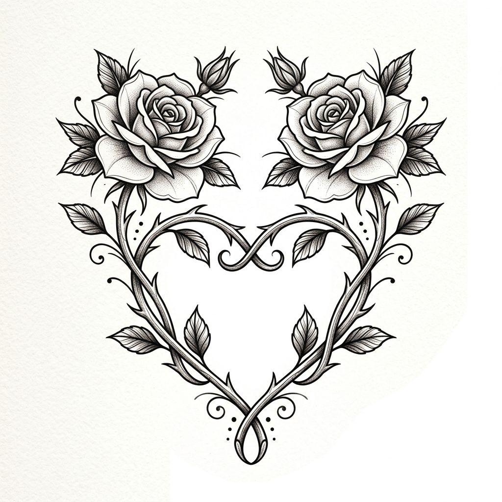 idée tatouage couple roses entrelacées, design sur fond blanc