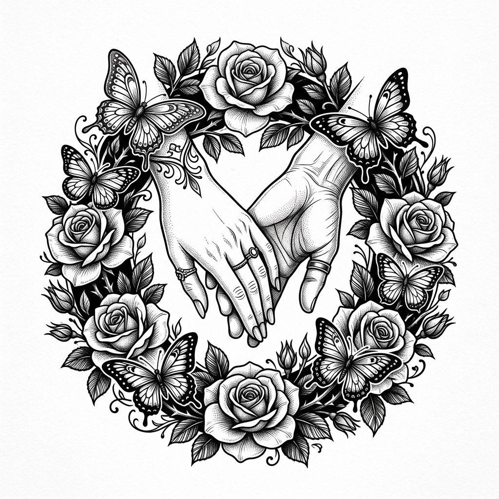 idée tatouage couple couple illustratif premium, design sur fond blanc