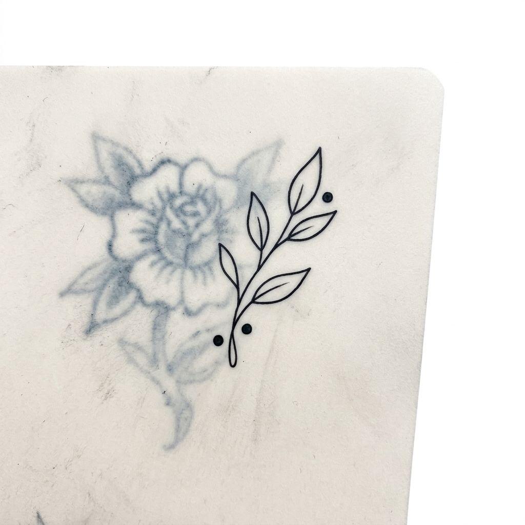 idée tatouage cover recouvrement minimaliste léger, design sur fond blanc