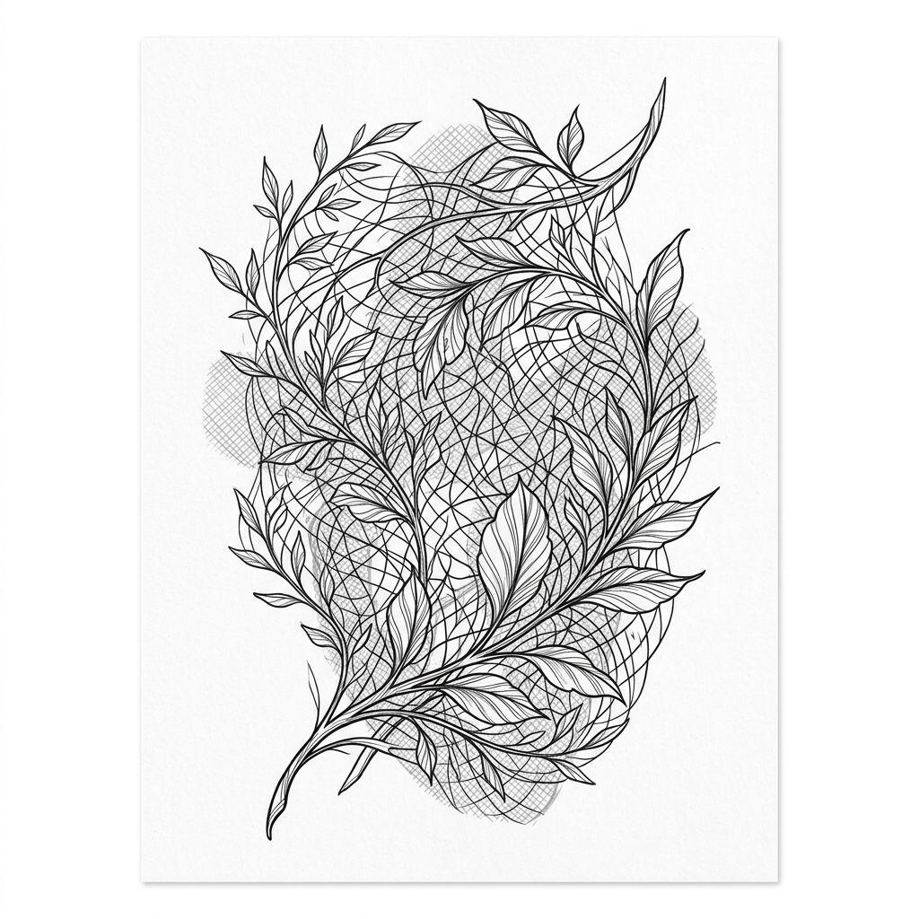 idée tatouage cover cover fine line végétal, design sur fond blanc