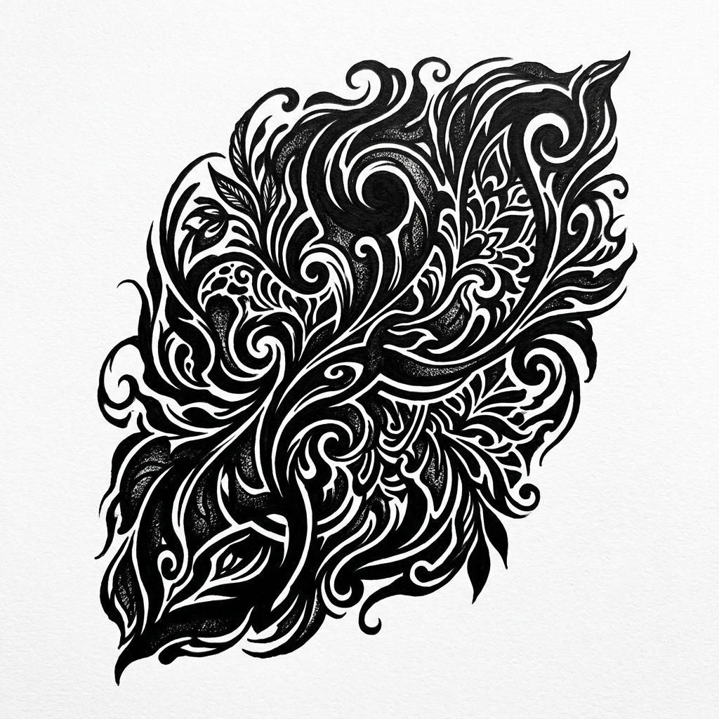idée tatouage cover blackwork dense couvrant, design sur fond blanc