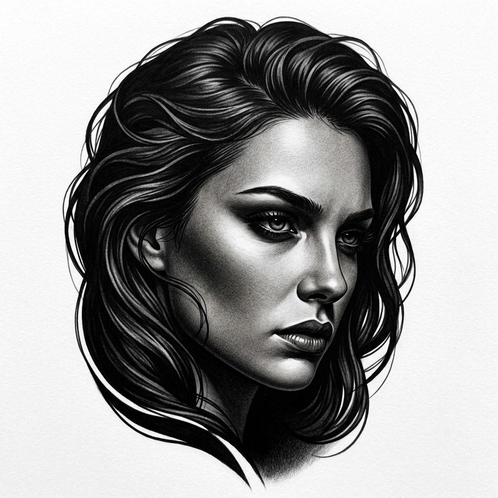 idée tatouage cover portrait réaliste haute densité, design sur fond blanc