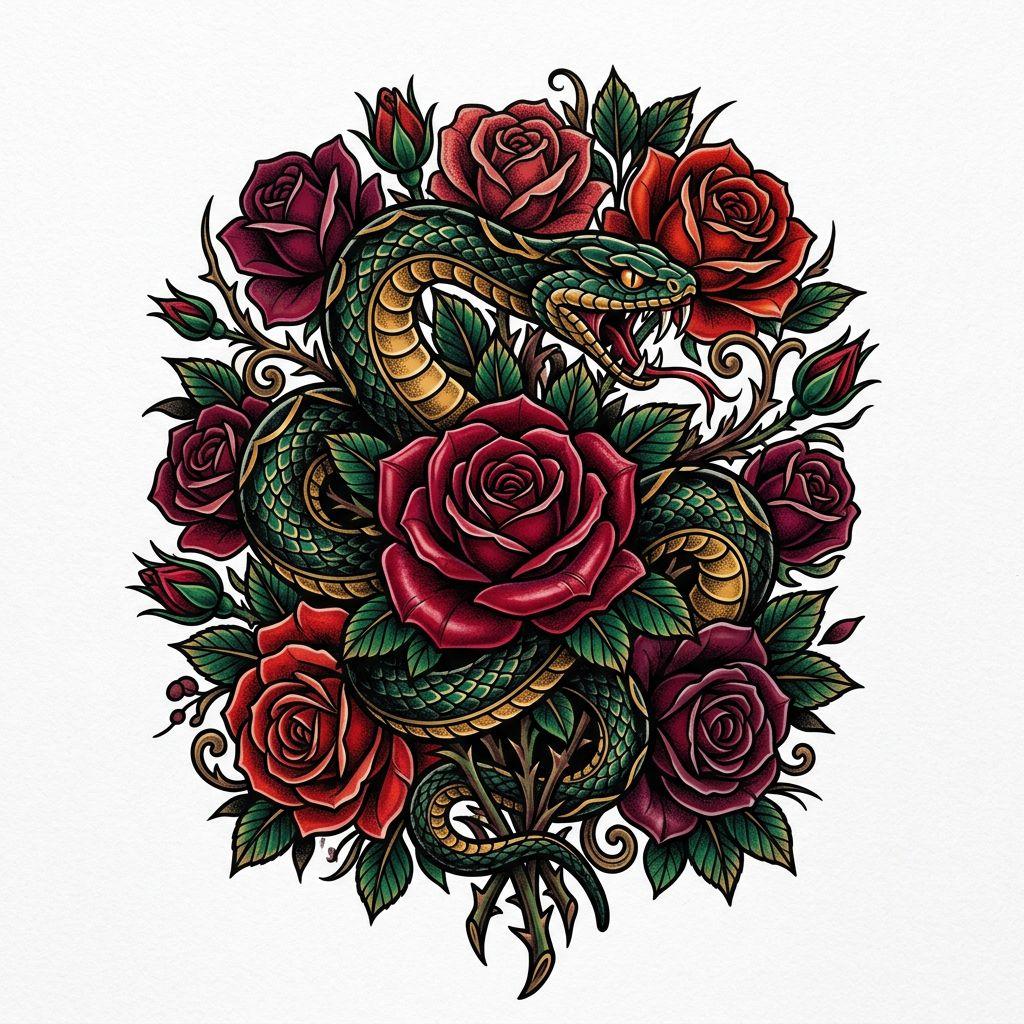idée tatouage cover cover néo-traditionnel floral, design sur fond blanc