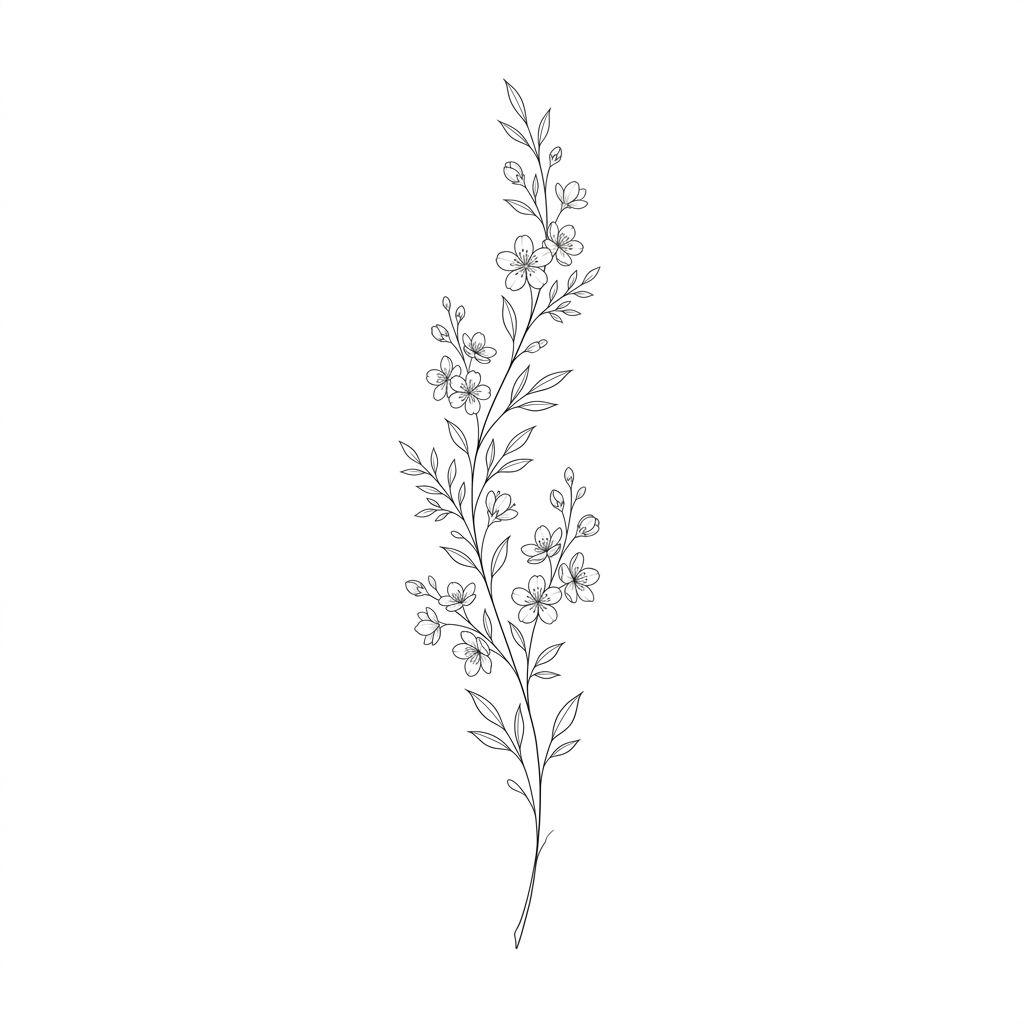 idée tatouage cuisse composition florale minimaliste, design sur fond blanc