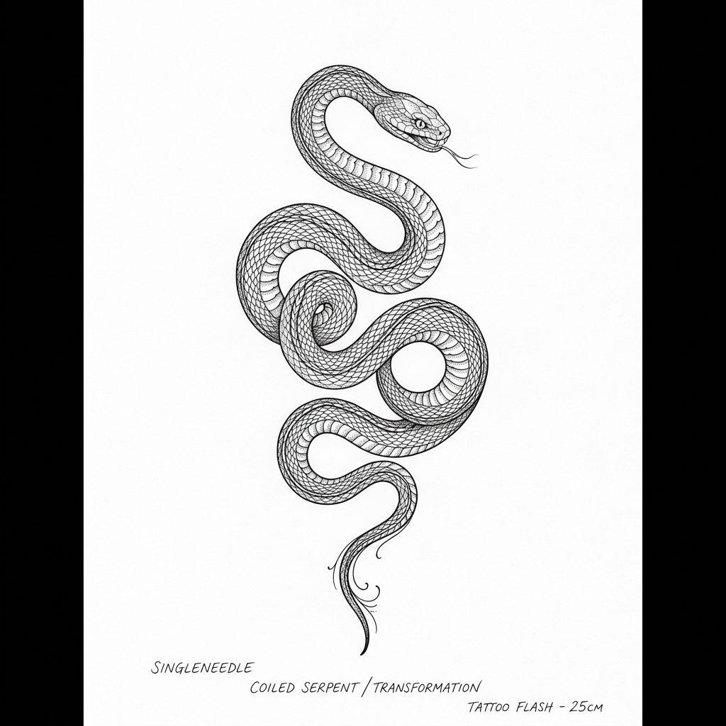 idée tatouage cuisse serpent fine line, design sur fond blanc