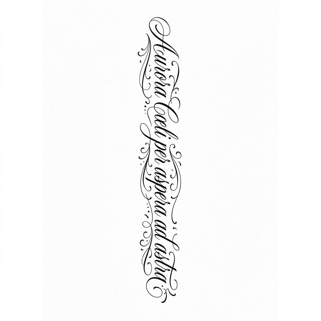 idée tatouage cuisse lettrage cursive long, design sur fond blanc