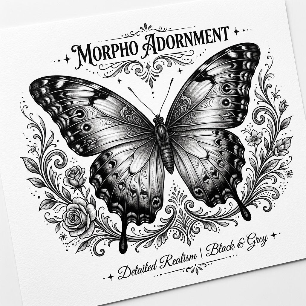 idée tatouage cuisse femme papillon réaliste, design sur fond blanc