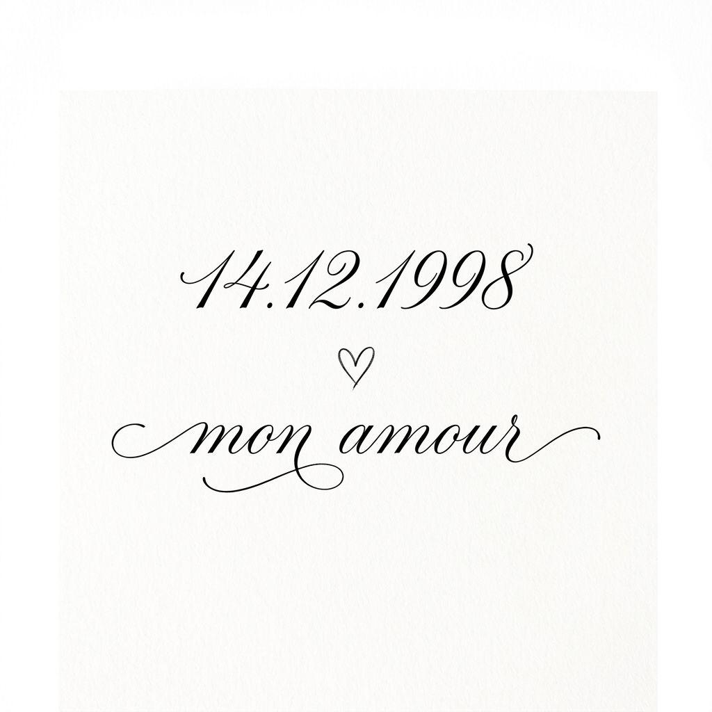 idée tatouage date de naissance date fine line cursive, design sur fond blanc