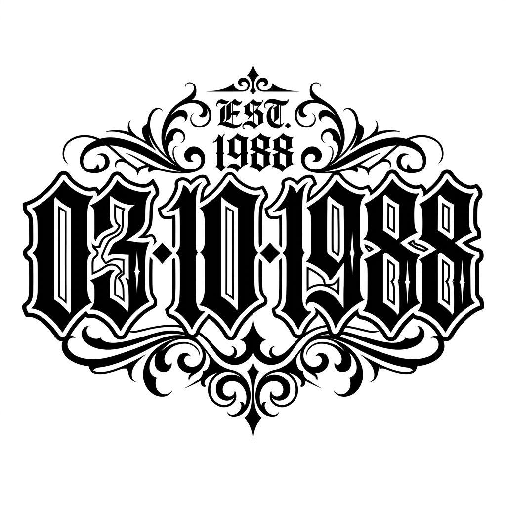 idée tatouage date de naissance date blackwork gothique, design sur fond blanc