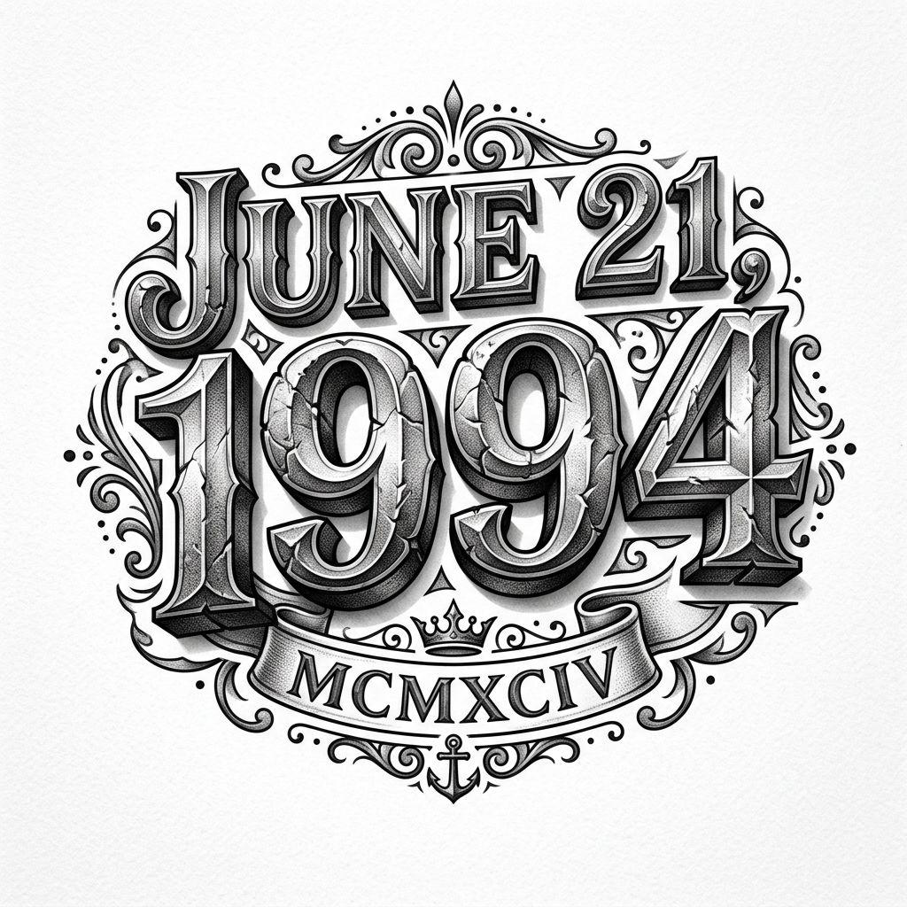idée tatouage date de naissance date réaliste 3d, design sur fond blanc