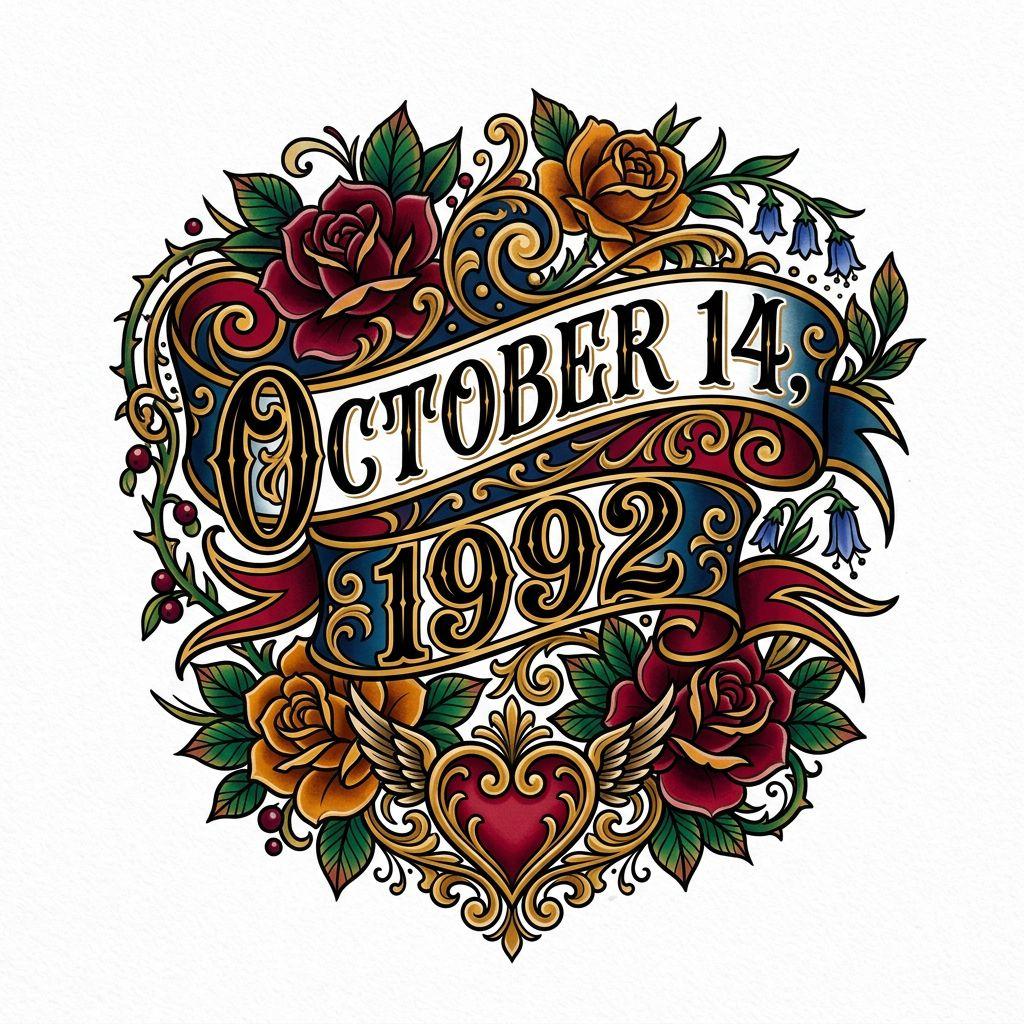 idée tatouage date de naissance date néo-traditionnelle, design sur fond blanc