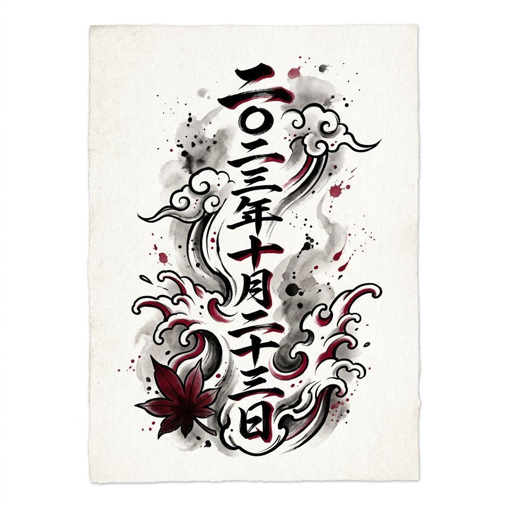 idée tatouage date de naissance date kanji japonais, design sur fond blanc