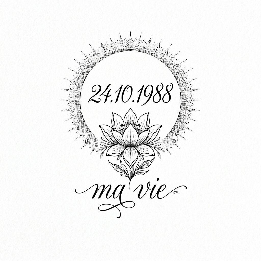 idée tatouage date de naissance date spirituelle 'ma vie', design sur fond blanc