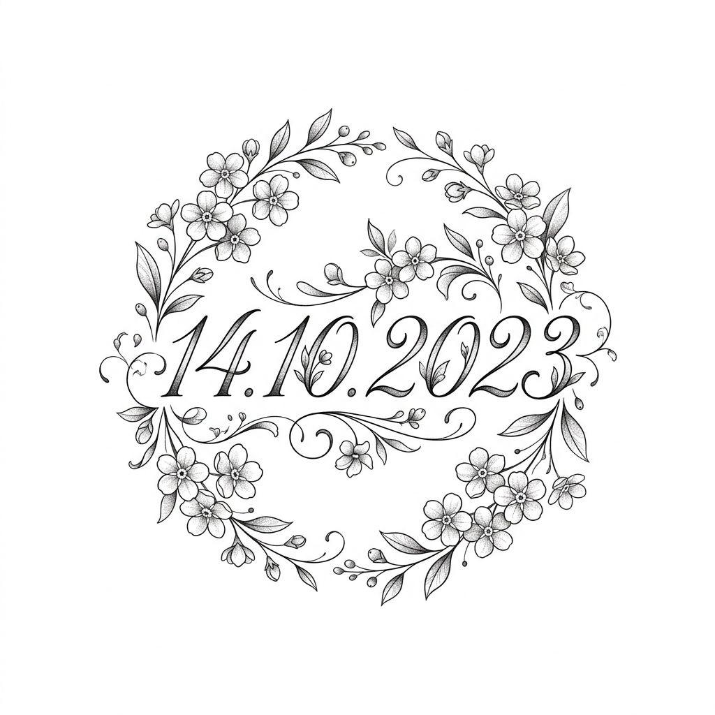 idée tatouage date de naissance date florale mémorielle, design sur fond blanc