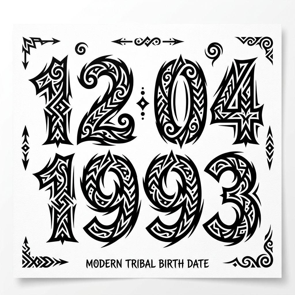 idée tatouage date de naissance date tribal, design sur fond blanc