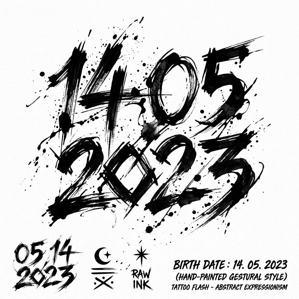 idée tatouage date de naissance date abstraite, design sur fond blanc