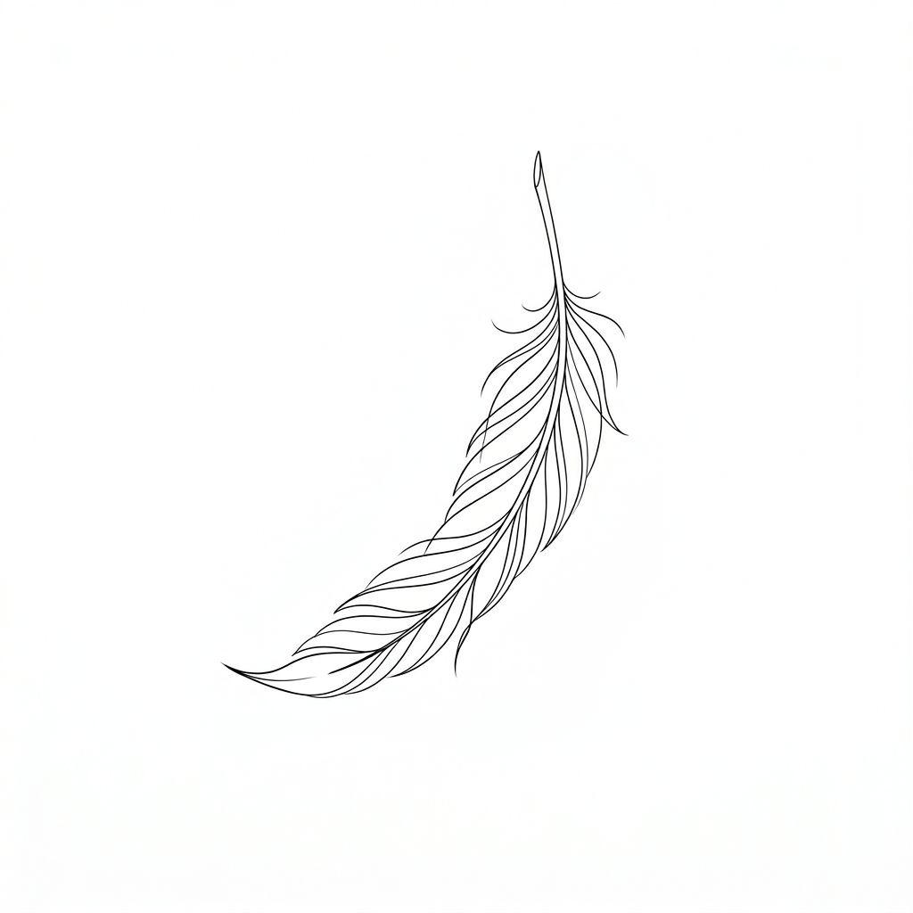 idée tatouage deuil plume minimaliste, design sur fond blanc