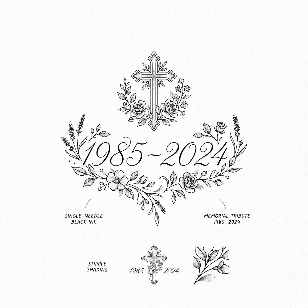 idée tatouage deuil date fine line, design sur fond blanc