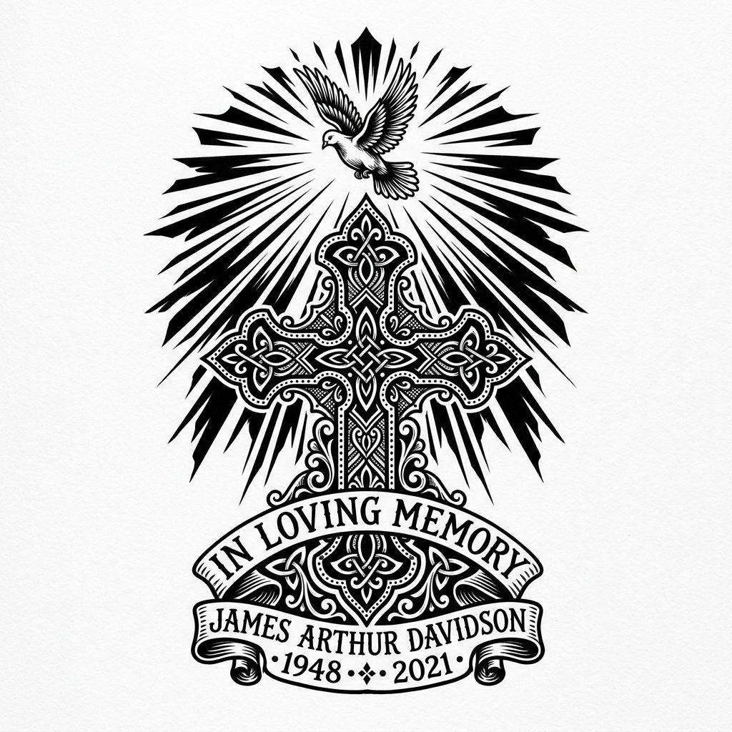 idée tatouage deuil croix blackwork, design sur fond blanc
