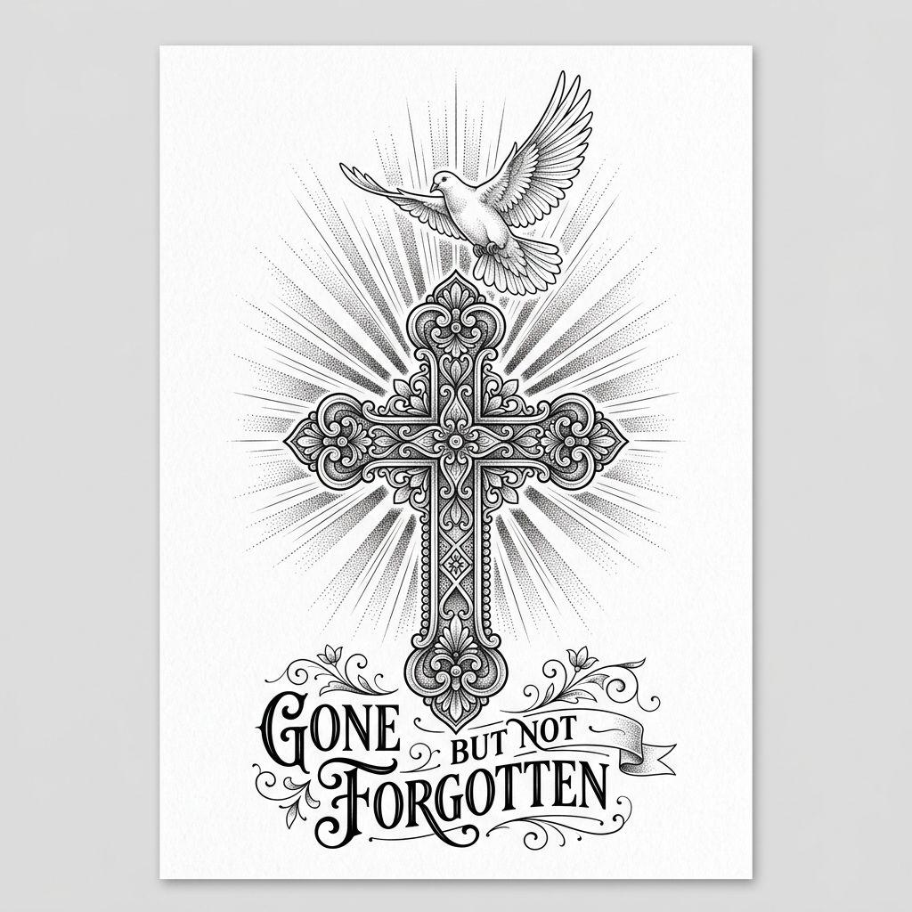 idée tatouage deuil croix lumineuse spirituelle, design sur fond blanc