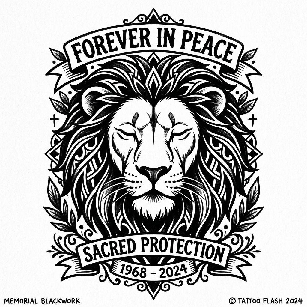 idée tatouage deuil lion protecteur, design sur fond blanc