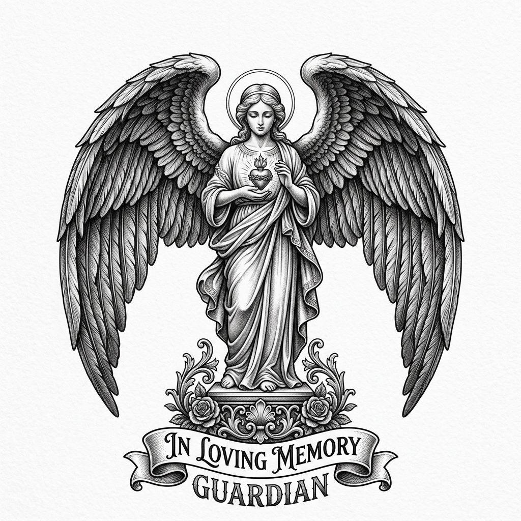 idée tatouage deuil ange mythologique, design sur fond blanc