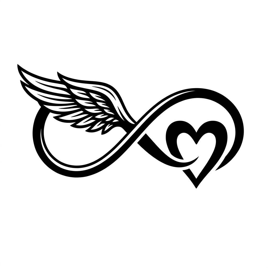 idée tatouage deuil symbole infini deuil, design sur fond blanc