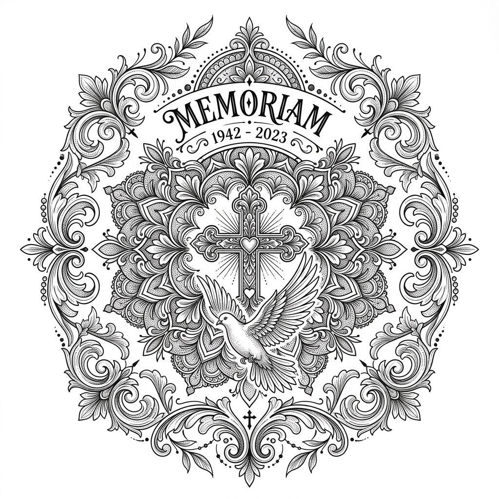 idée tatouage deuil mandala mémorial ornemental, design sur fond blanc
