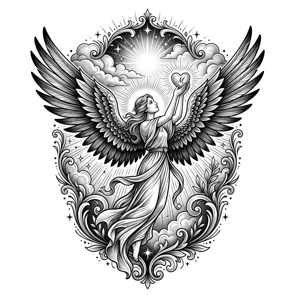 idée tatouage deuil portrait premium, design sur fond blanc