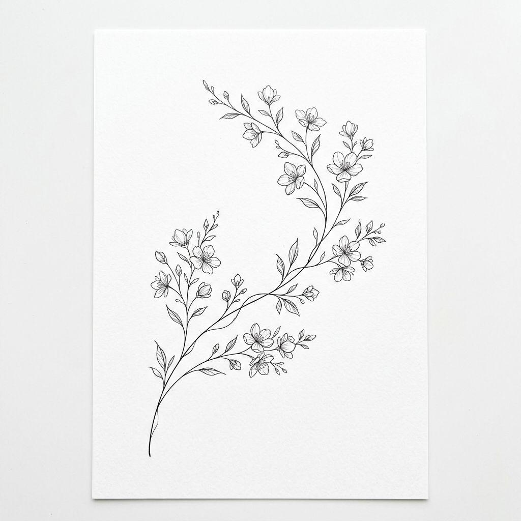 idée tatouage discret femme branche fine cheville, design sur fond blanc