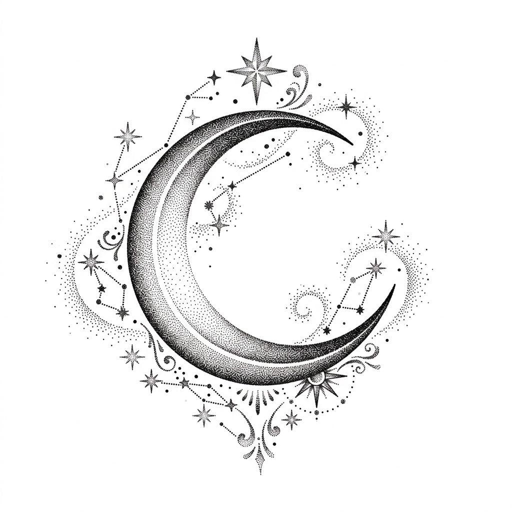 idée tatouage discret femme lune sur la nuque, design sur fond blanc