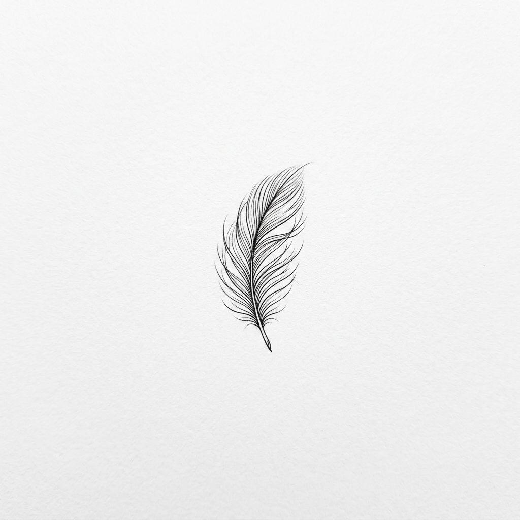 idée tatouage discret femme plume derrière l'oreille, design sur fond blanc